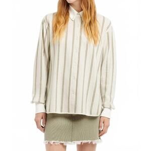 NEW BARRIE long sleeves oxford wide stripe shirt in white green